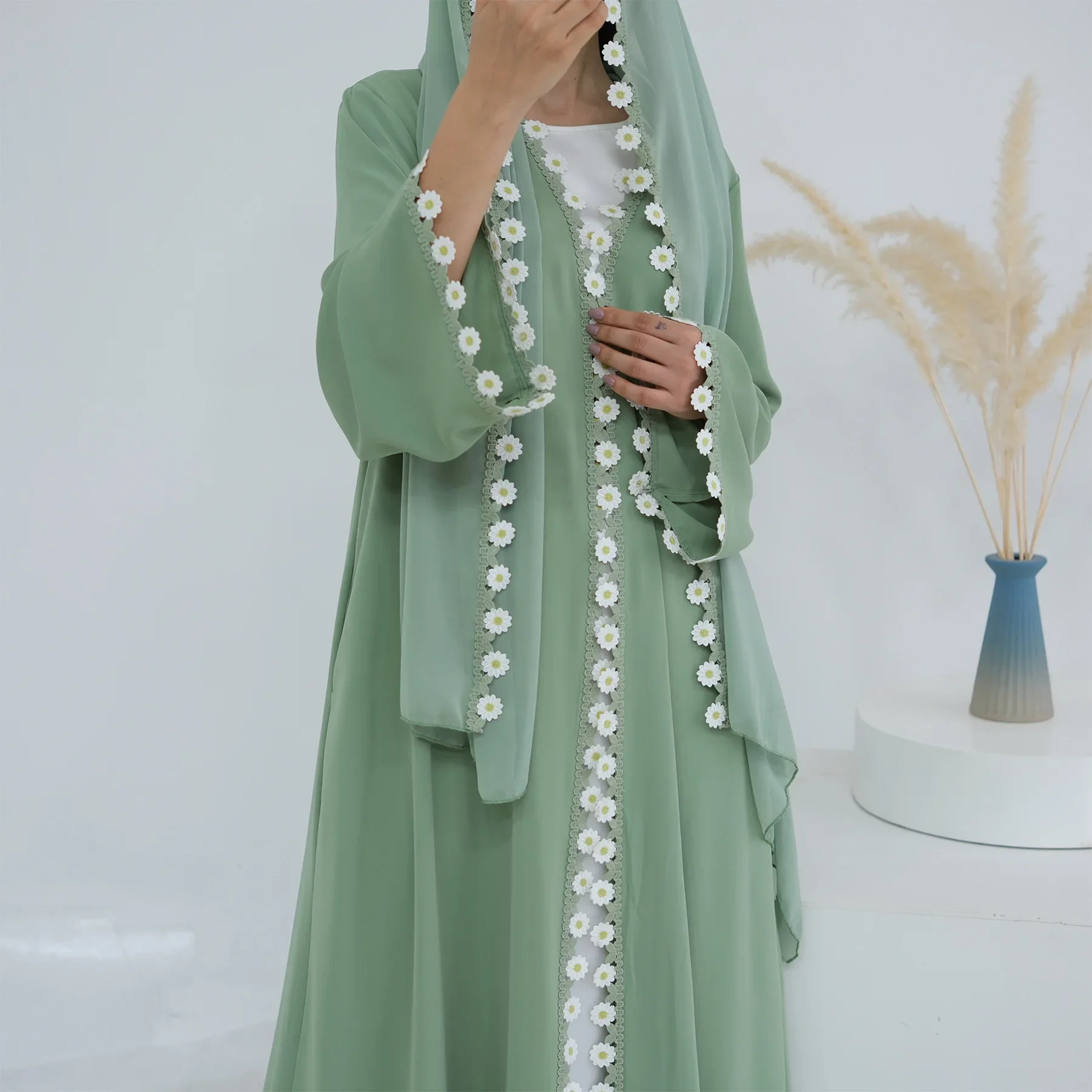 Embroidery Kebaya - Bloemen Dubai Abaya's Turkije Kaftan Vrouwenjurk