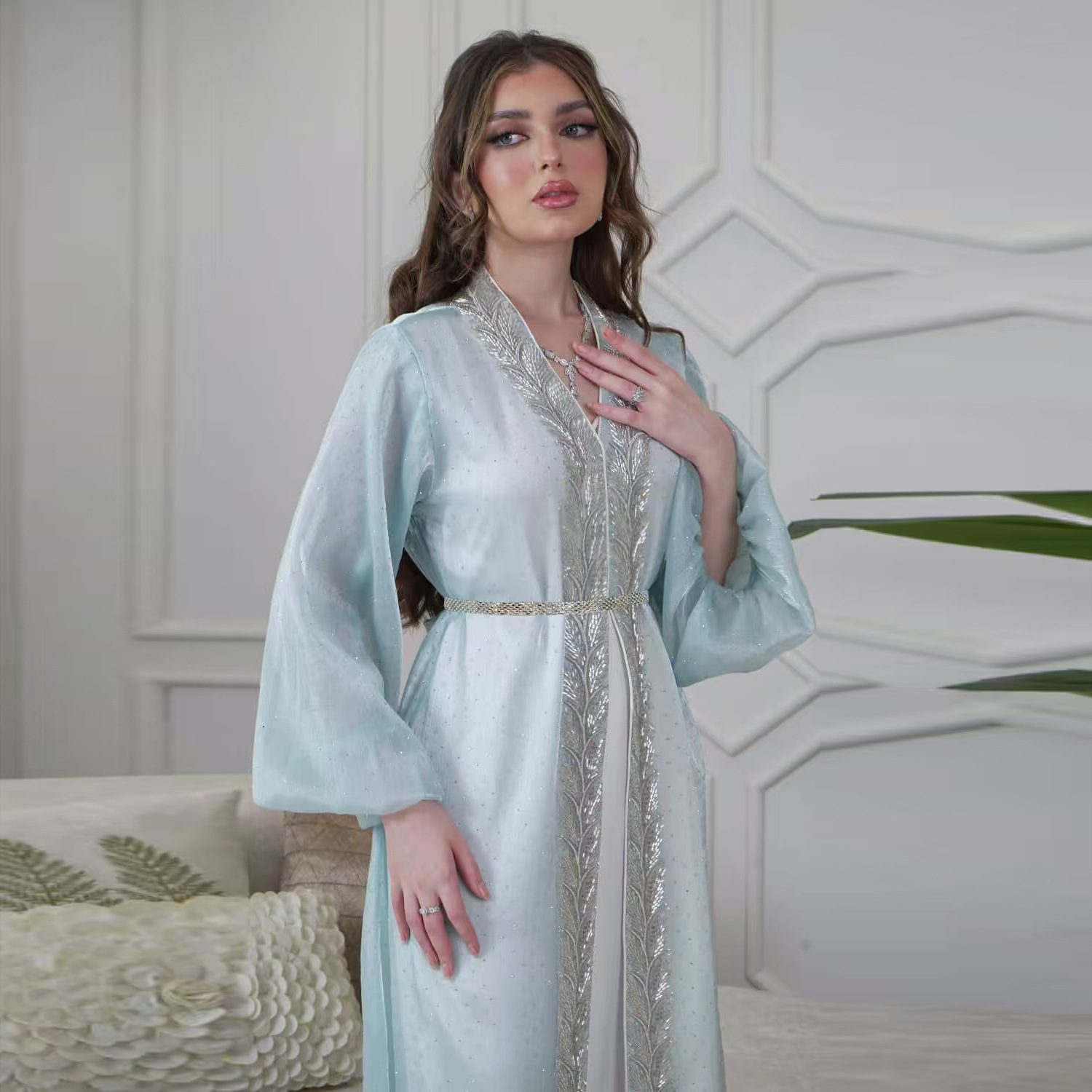 Embroidery Kebaya - Eid Mubarak Djellaba Kimono Vest Dubai
