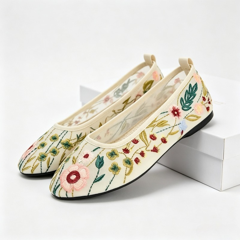 Embroidery Meaning - Ronde Neus Mesh Ballet Flats Schoenen