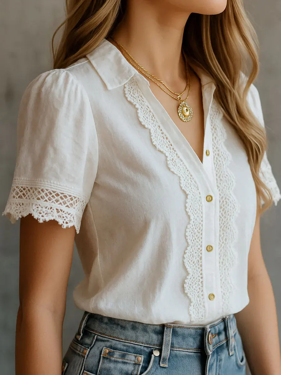 Embroidery Online - Elegante damesoverhemden Casual effen kleur reversknoop