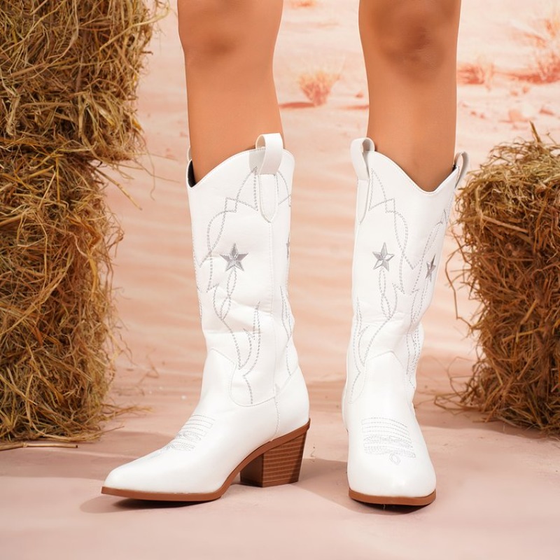 Embroidery Online - Dameslaarzen Halfhoge schacht Puntige neus Middelhoge