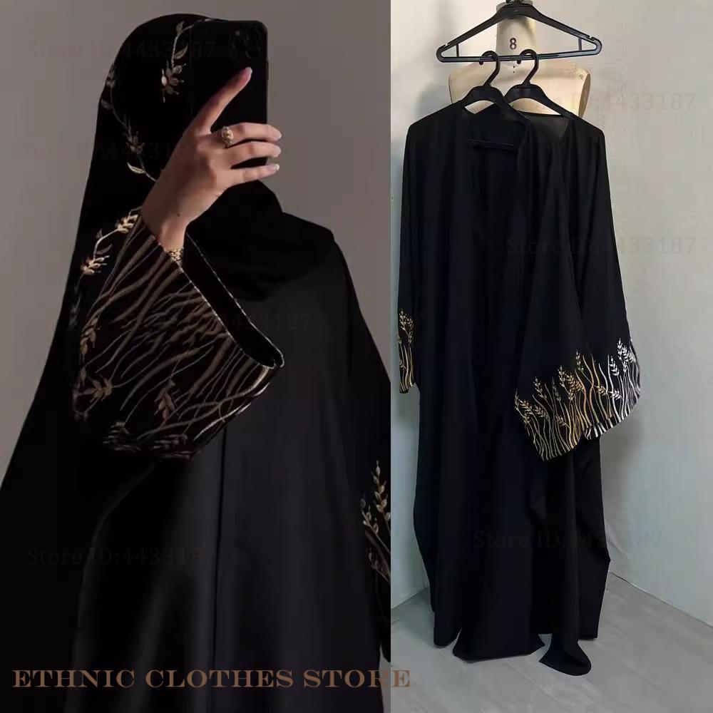 Embroidery Kebaya - Moslimvrouwen Jurk Elegant Zwart Borduren Abaya
