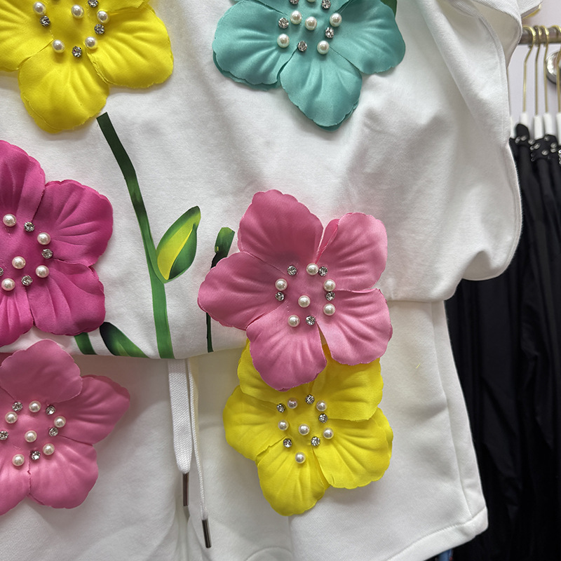 Zomer Kleurrijke 3D Bloemen T- - Embroidery Cotton Shirt recensie en prijs