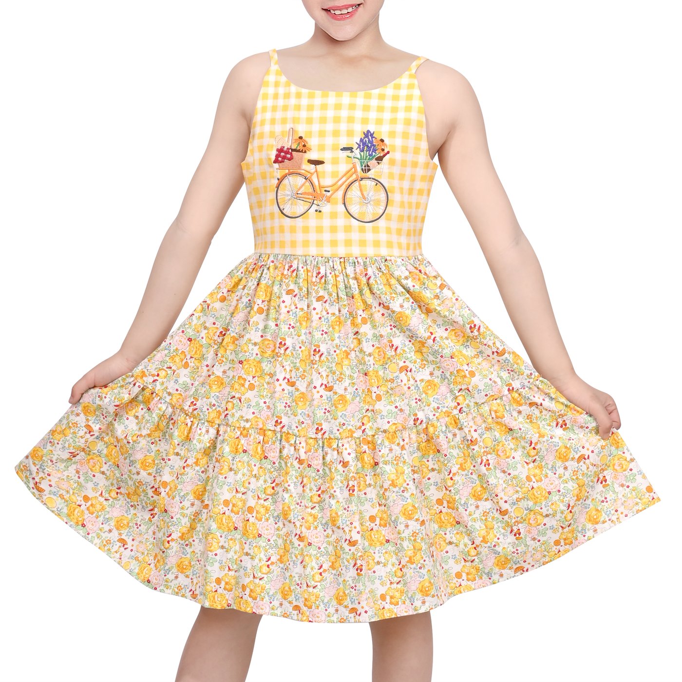 Meisjesjurk Geel Gingham Fiets - Embroidery Yellow Dress recensie en prijs