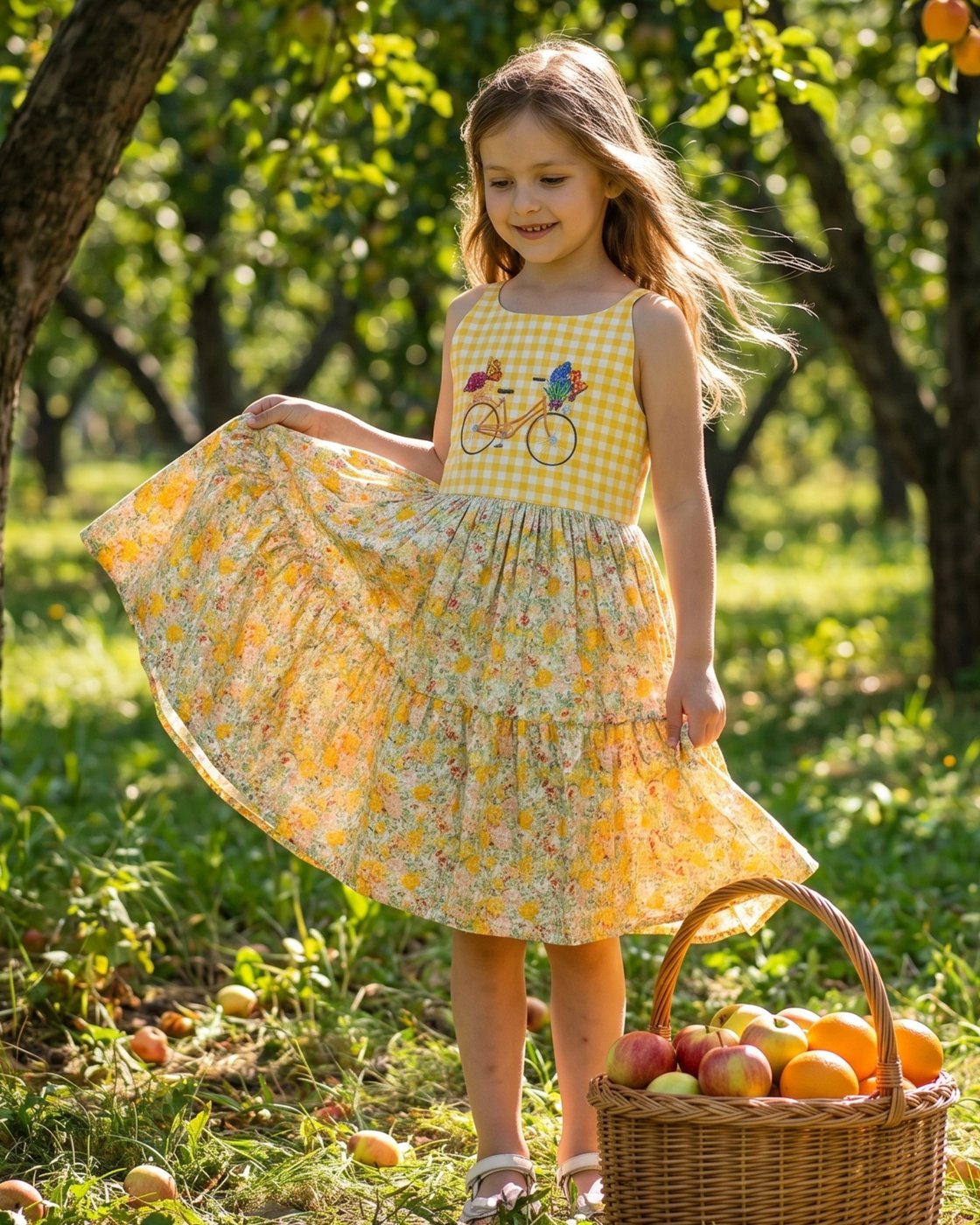 Meisjesjurk Geel Gingham Fiets - Embroidery Yellow Dress recensie en prijs
